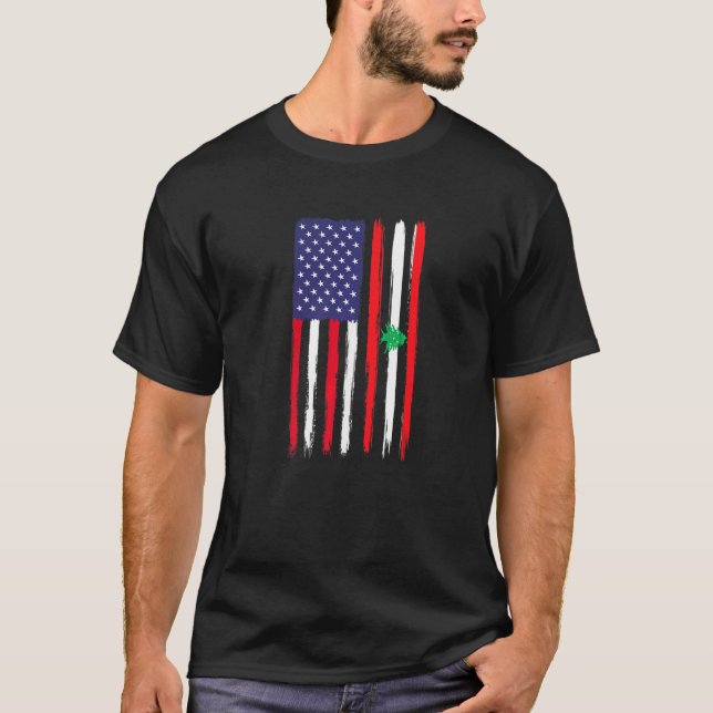 Lebanese Roots Half American Flag Patriotic Lebane T-Shirt (Front)