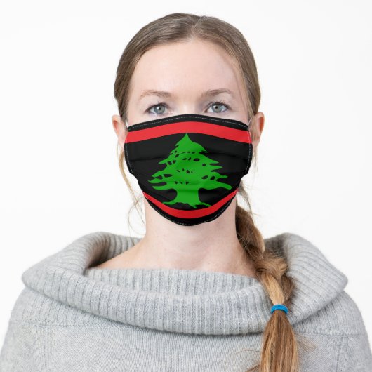 Lebanese Tree & Black /reverse Flag - Lebanon Adult Cloth Face Mask (Worn)