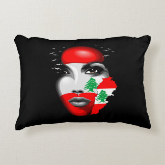 Lebanon Flag and Map on girl's face Accent Pillow
