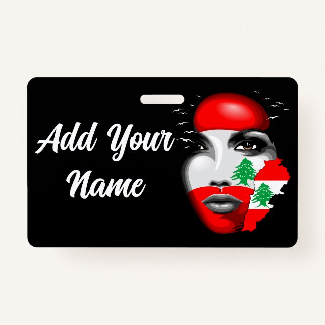 Lebanon Flag and Map on girl's face Badge (Front)