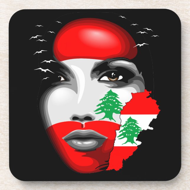 Lebanon Flag and Map on girl's face Beverage Coaster (Front)