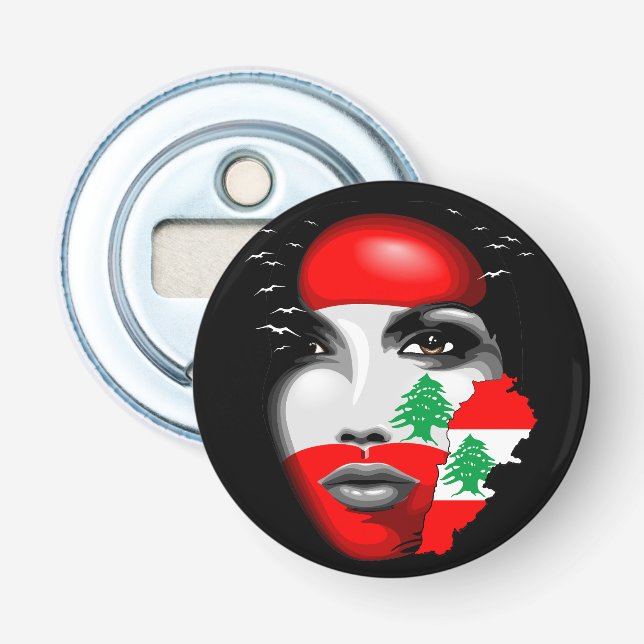 Lebanon Flag and Map on girl's face Bottle Opener (Front)