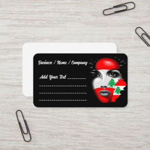 Lebanon Flag and Map on girl's face Business Card