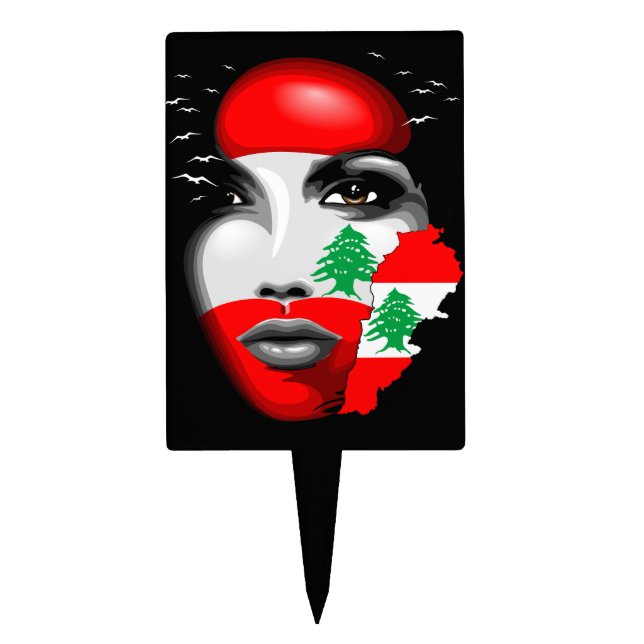 Lebanon Flag and Map on girl's face Cake Topper (Front)