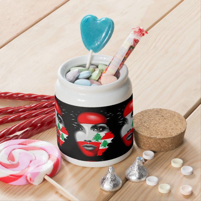 Lebanon Flag and Map on girl's face Candy Jar (In Situ)