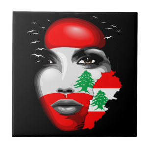 Lebanon Flag and Map on girl's face Ceramic Tile