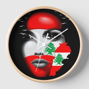 Lebanon Flag and Map on girl's face Clock