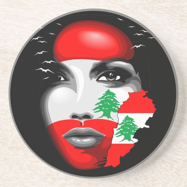 Lebanon Flag and Map on girl's face Coaster (Front)