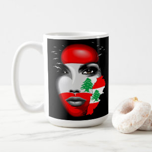 Lebanon Flag and Map on girl's face Coffee Mug