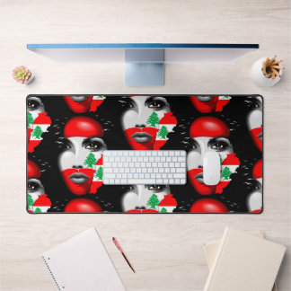Lebanon Flag and Map on girl's face Desk Mat