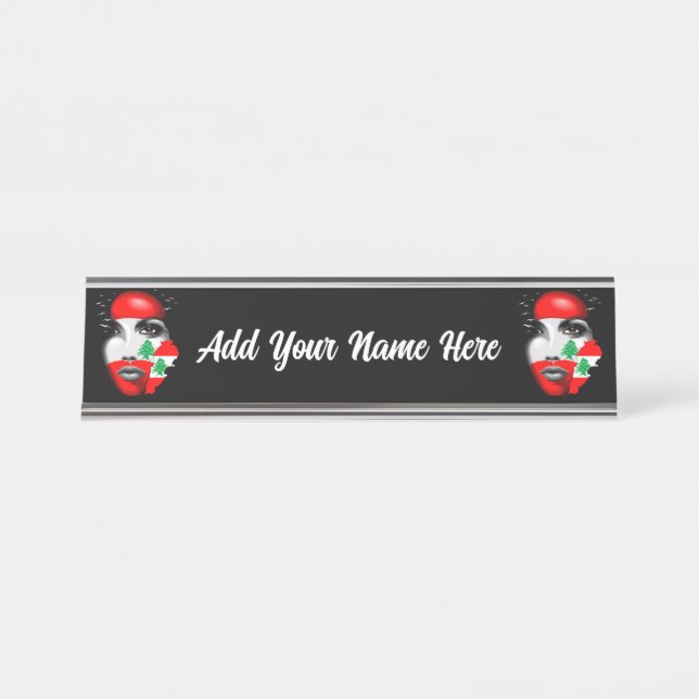 Lebanon Flag and Map on girl's face Desk Name Plate (Front)