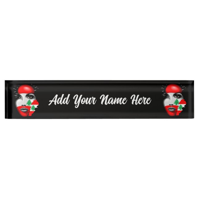 Lebanon Flag and Map on girl's face Desk Name Plate (Front)