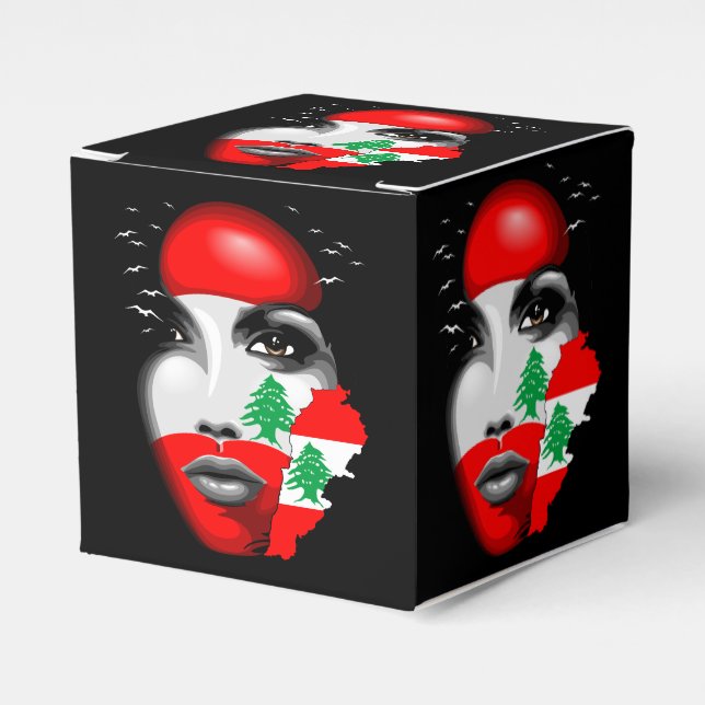 Lebanon Flag and Map on girl's face Favor Boxes (Front Side)