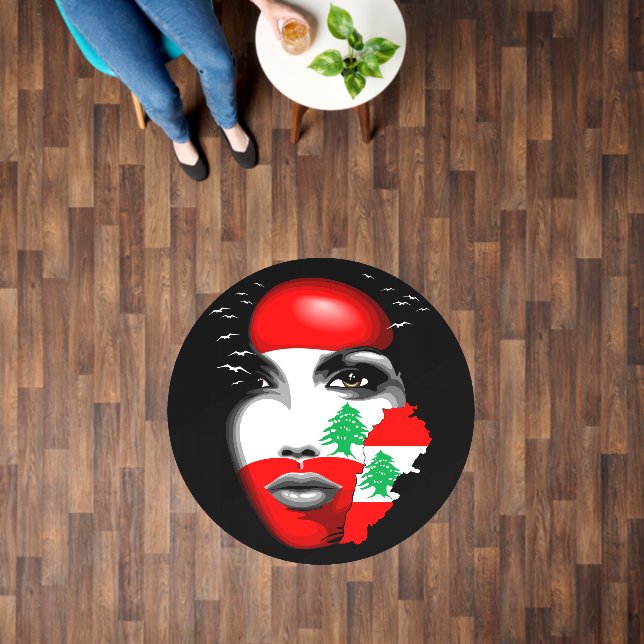 Lebanon Flag and Map on girl's face Floor Decals (Floor)