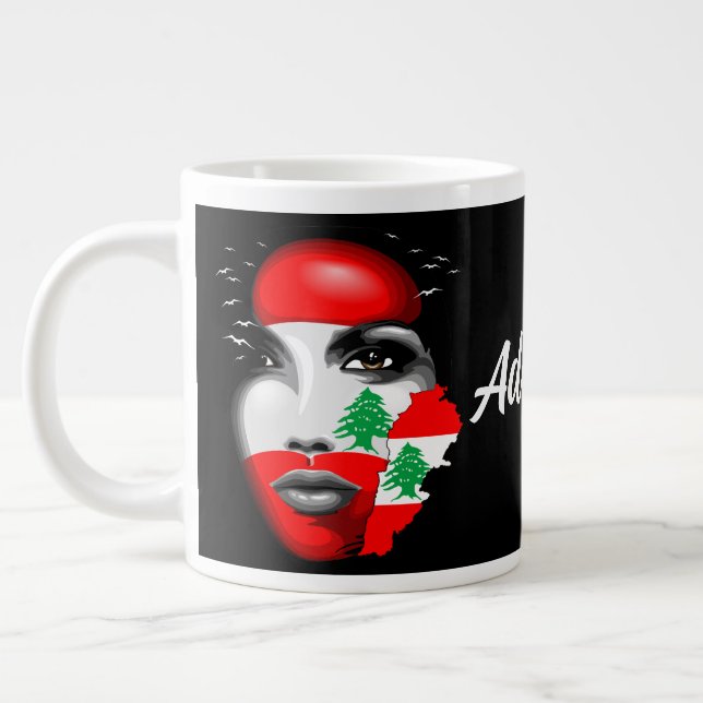 Lebanon Flag and Map on girl's face Giant Coffee Mug (Left)
