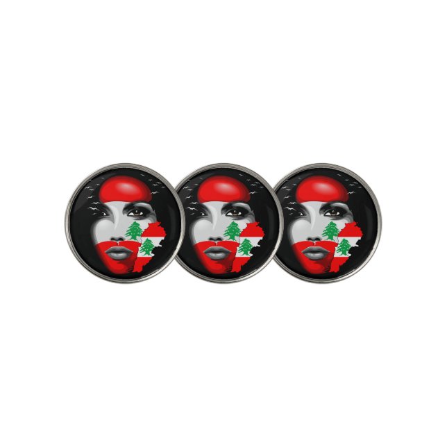 Lebanon Flag and Map on girl's face Golf Ball Marker (3 Up)