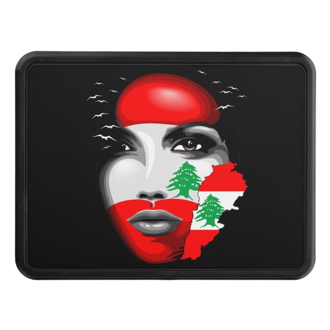 Lebanon Flag and Map on girl's face Hitch Cover (Front)
