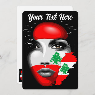 Lebanon Flag and Map on girl's face Invitation