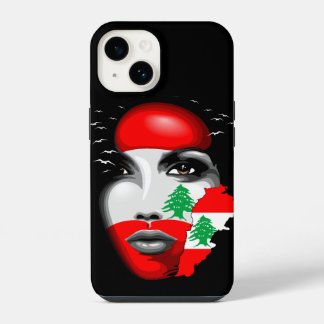 Lebanon Flag and Map on girl's face iPhone 14 Case