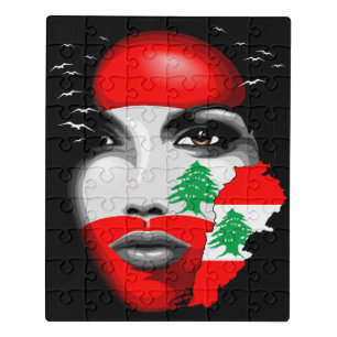 Lebanon Flag and Map on girl's face Jigsaw Puzzle