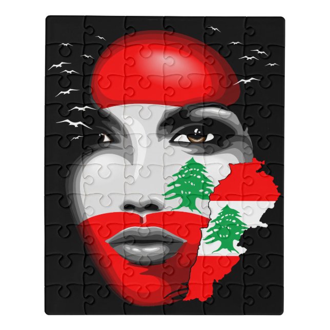 Lebanon Flag and Map on girl's face Jigsaw Puzzle (Puzzle Vertical)