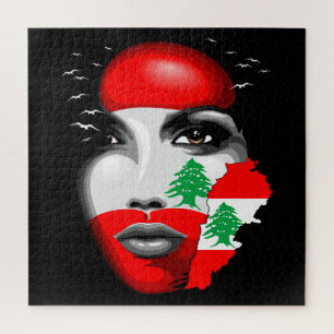 Lebanon Flag and Map on girl's face Jigsaw Puzzle