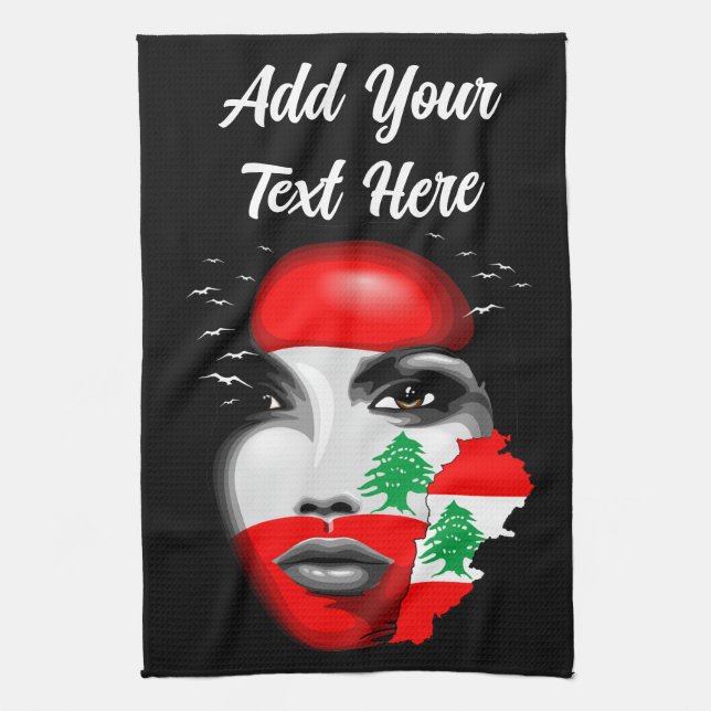 Lebanon Flag and Map on girl's face Kitchen Towel (Vertical)