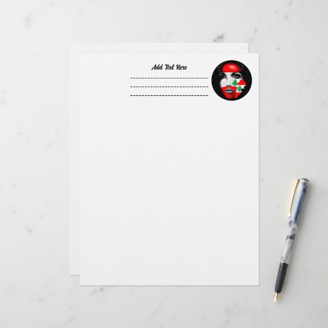 Lebanon Flag and Map on girl's face Letterhead (Front/Back In Situ)