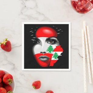 Lebanon Flag and Map on girl's face Napkins