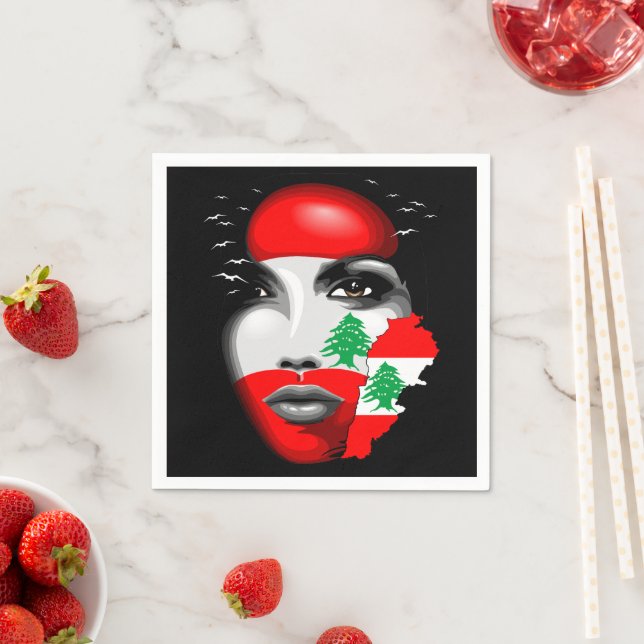 Lebanon Flag and Map on girl's face Napkins (Insitu)