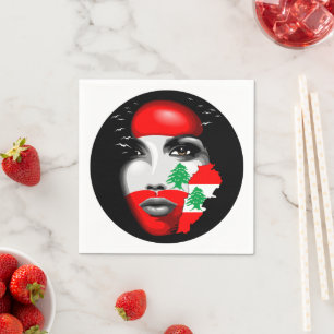 Lebanon Flag and Map on girl's face Napkins