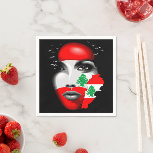 Lebanon Flag and Map on girl's face Napkins