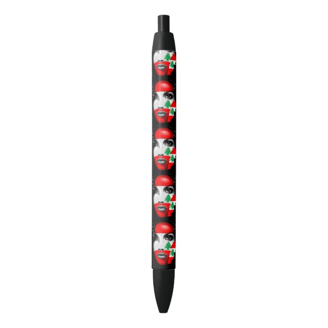 Lebanon Flag and Map on girl's face Pen (Front Vertical)
