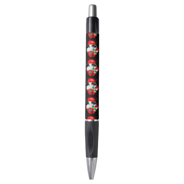 Lebanon Flag and Map on girl's face Pen (Front Vertical)