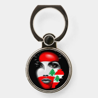 Lebanon Flag and Map on girl's face Phone Ring Stand