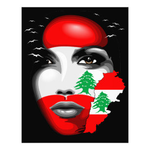 Lebanon Flag and Map on girl's face Photo Print