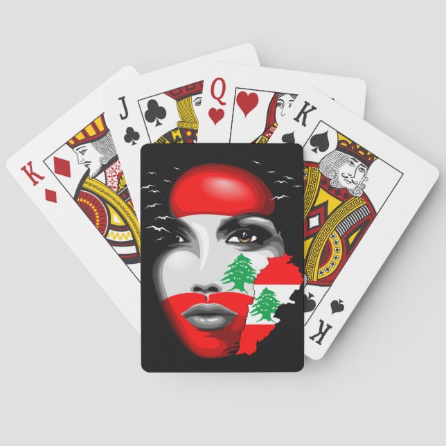 Lebanon Flag and Map on girl's face Poker Cards (Back)