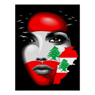 Lebanon Flag and Map on girl's face Poster