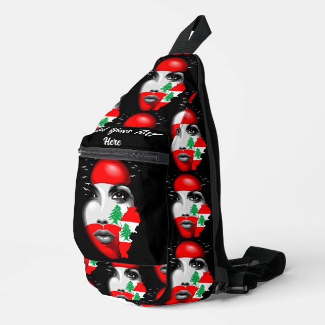Lebanon Flag and Map on girl's face Sling Bag (Right Corner)
