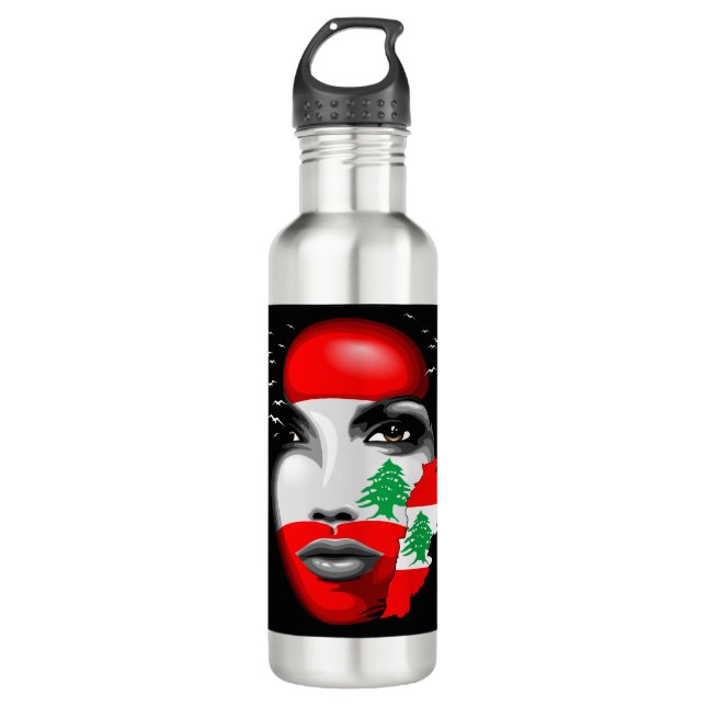 Lebanon Flag and Map on girl's face Stainless Steel Water Bottle (Front)