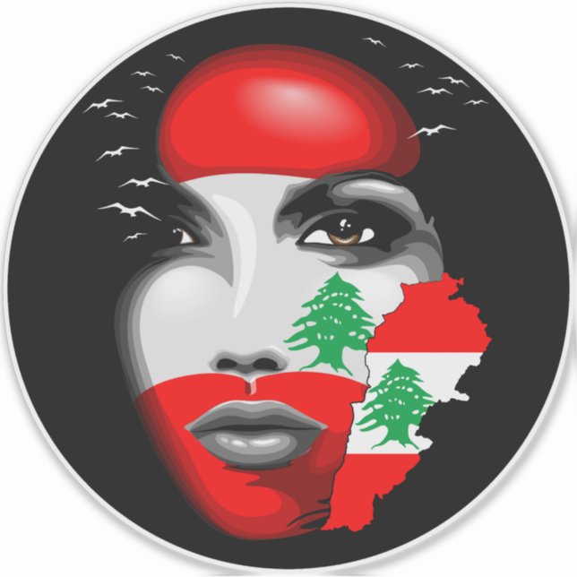Lebanon Flag and Map on girl's face Sticker (Front)
