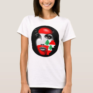 Lebanon Flag and Map on girl's face T-Shirt