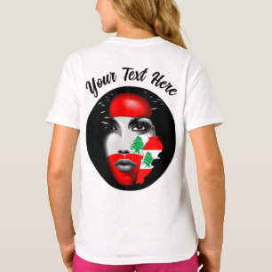 Lebanon Flag and Map on girl's face T-Shirt