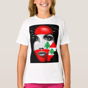 Lebanon Flag and Map on girl's face T-Shirt