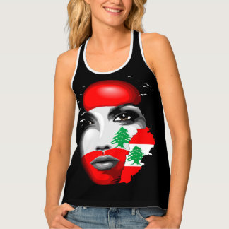 Lebanon Flag and Map on girl's face Tank Top