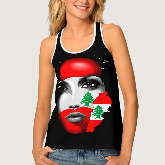 Lebanon Flag and Map on girl's face Tank Top (Front)