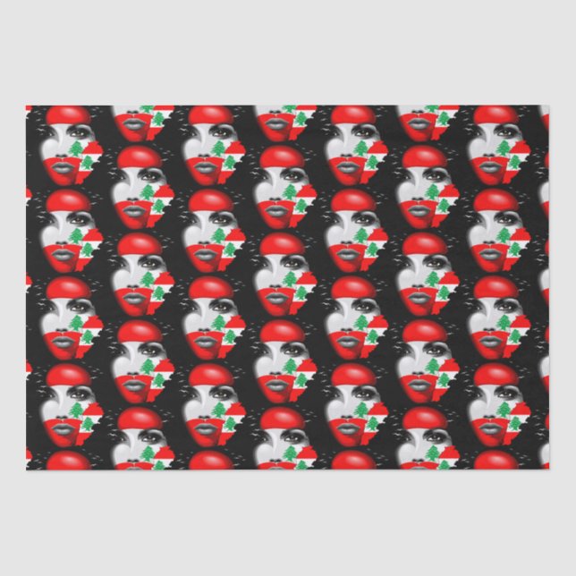 Lebanon Flag and Map on girl's face Tissue Paper (Front)