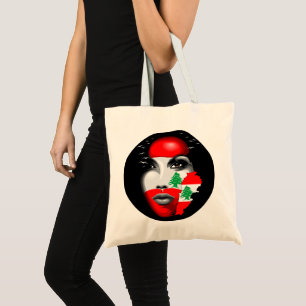 Lebanon Flag and Map on girl's face Tote Bag