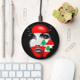 Lebanon Flag and Map on girl's face Wireless Charger
