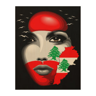 Lebanon Flag and Map on girl's face Wood Wall Art